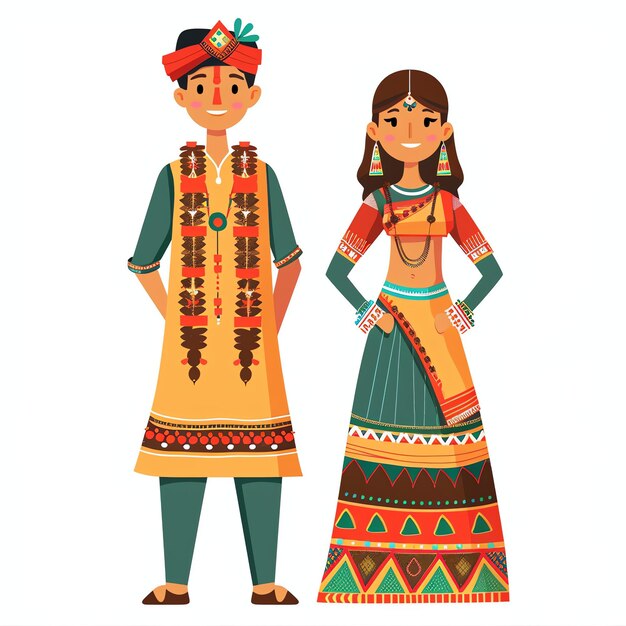 PSD couple of a woman and a man in national indian clothes indian illustration