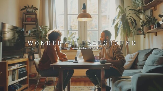 Couple Working from Home Together on a Laptop