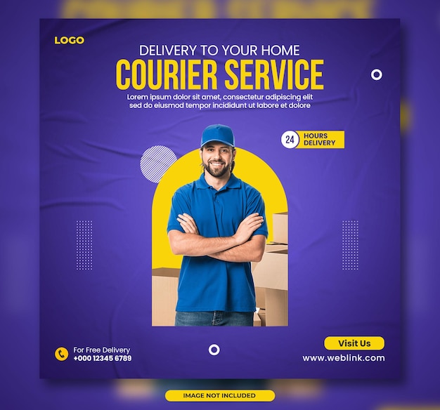 Courier service or Online delivery service social media post banner template with Deliveryman