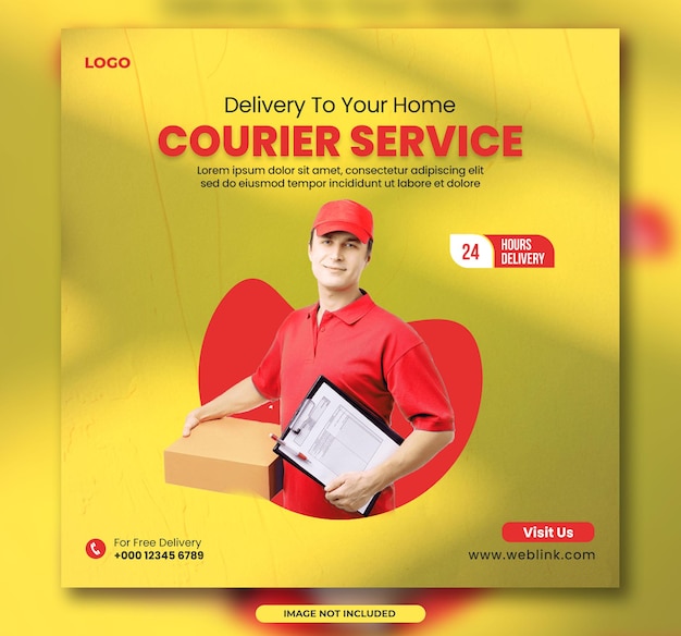 Courier service or Online home delivery service social media post banner template with Deliveryman