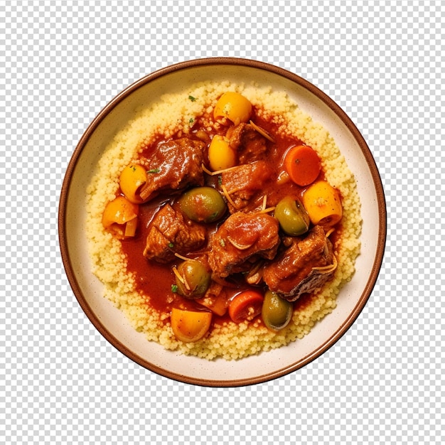 couscous with sweet and sour tomato sauce on transparent