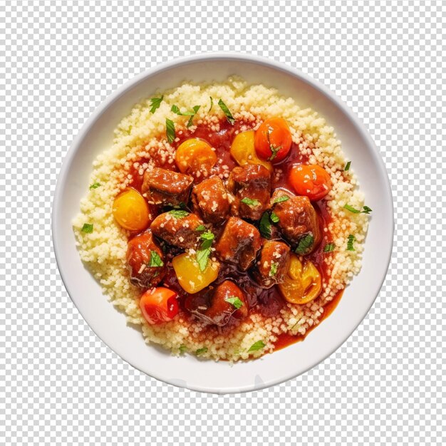 couscous with sweet and sour tomato sauce on transparent