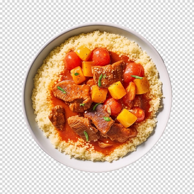 couscous with sweet and sour tomato sauce on transparent