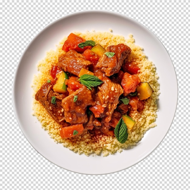 couscous with sweet and sour tomato sauce on transparent