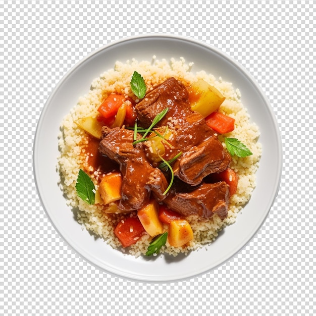 couscous with sweet and sour tomato sauce on transparent