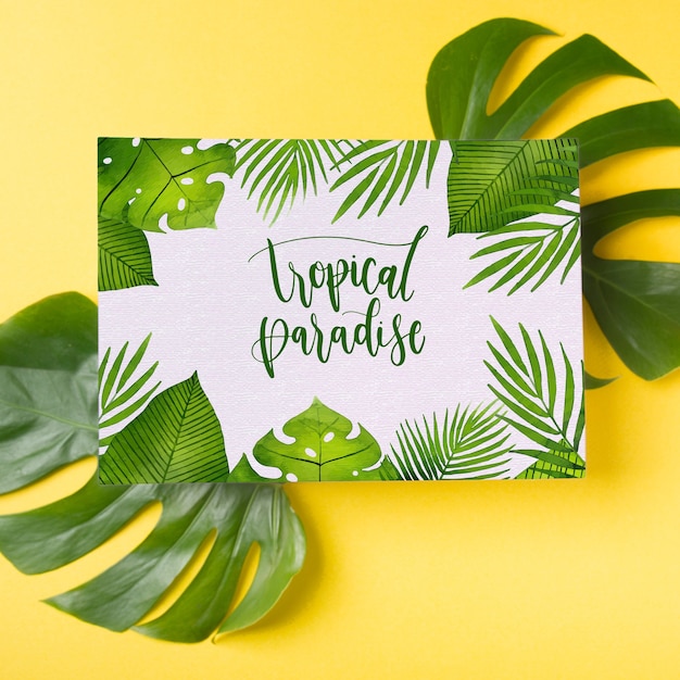 Cover mockup on palm leaves