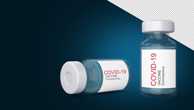 Covid-19 vaccine bottle, coronavirus vaccine, 3d rendering illustration