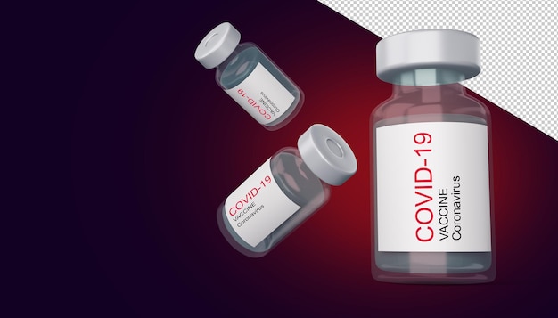 Covid-19 vaccine bottle, coronavirus vaccine, 3d rendering illustration