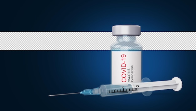 Covid-19 vaccine bottle with syring, coronavirus vaccine, 3d rendering illustration