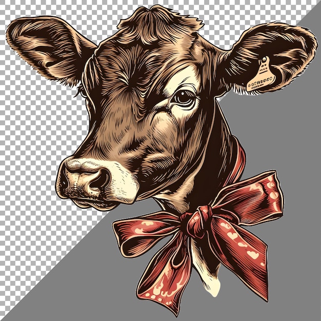 Cow bow Buffalo sticker style on transparent background Ai generated