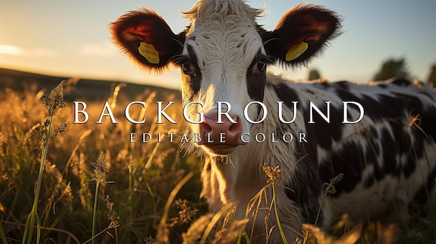 a cow stares ahead as the sun sets over a field