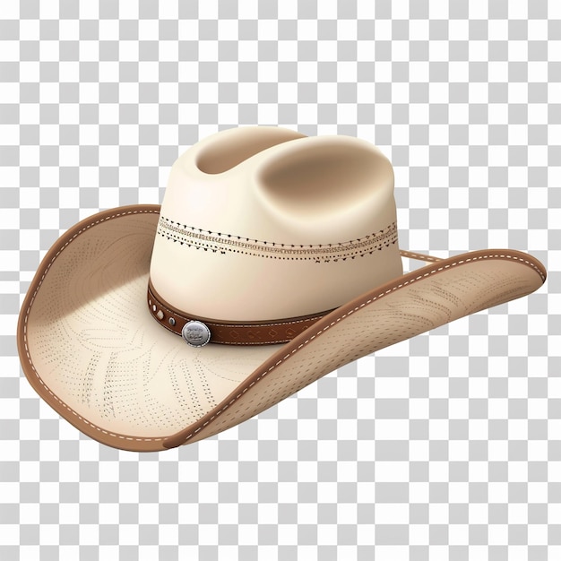 a cowboy hat with a brown band and a silver button