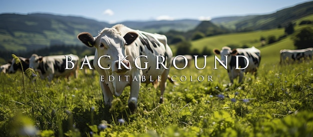 PSD cows being herded in a green field with a blurred background