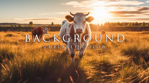 Cows on pasture at sunset