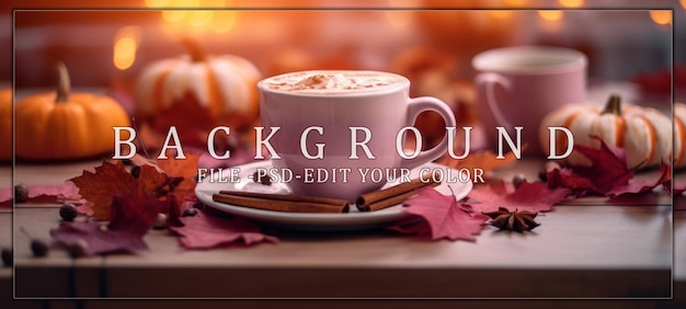 PSD cozy autumn beverage with pumpkins and cinnamon sticks