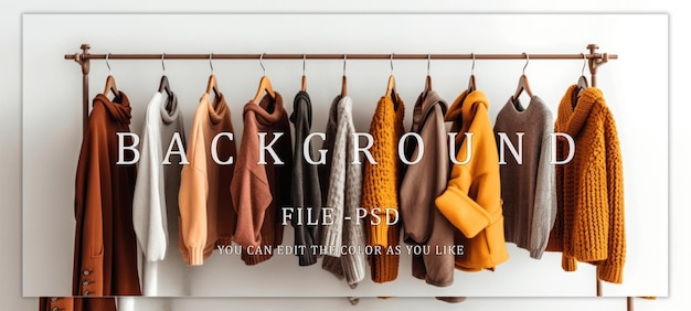 PSD cozy autumnal sweaters on a rack