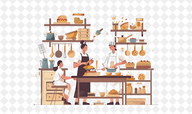 Cozy Baker With Characters Baking and Decorating Pastries De PNG People in Daily Work Illustration