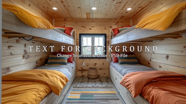 PSD cozy bunk beds in wooden cabin