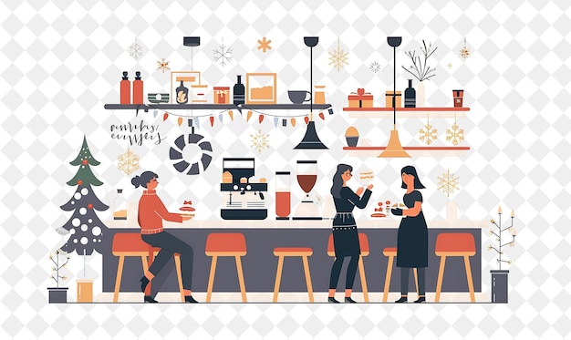 Cozy Christmas Cafe With Customers and Baristas Design Is Wa Illustration Christmas Art Design