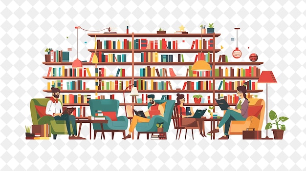 Cozy Christmas Library With Readers and Books Design Is Warm Illustration Christmas Art Design