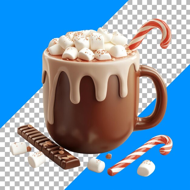 PSD cozy hot chocolate with marshmallows and candy cane