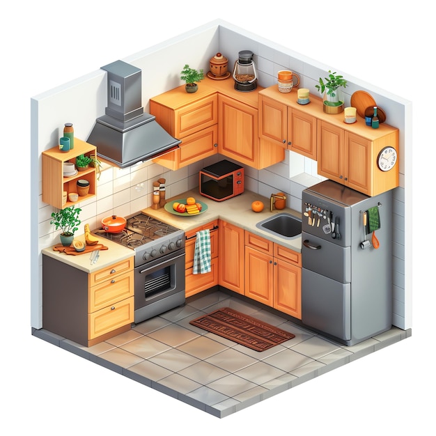 PSD cozy kitchen decorated with indian style indian illustration realistic