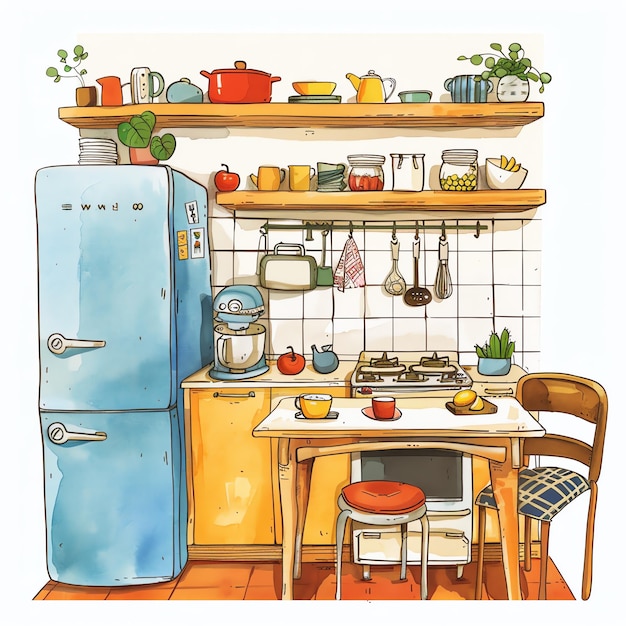 PSD cozy kitchen decorated with indian style indian illustration