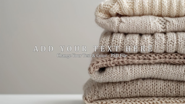 PSD cozy knitted sweaters stacked against white background