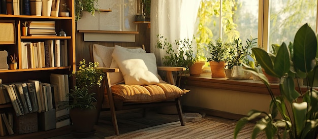 PSD cozy reading nook with sunlit window