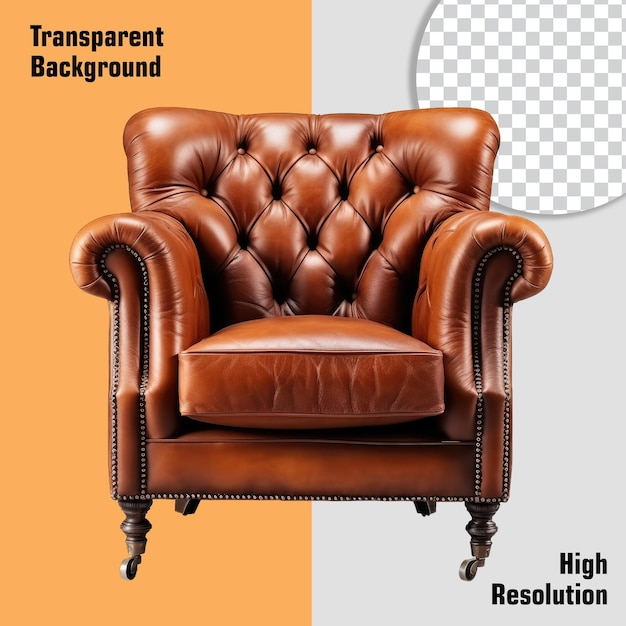 Cozy Vintage Leather Chair Isolated on Transparent Background