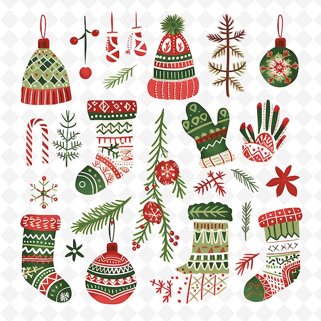 PSD cozy yarn with knitted ornaments and tiny mittens on it deco png natural inspired flat borderline