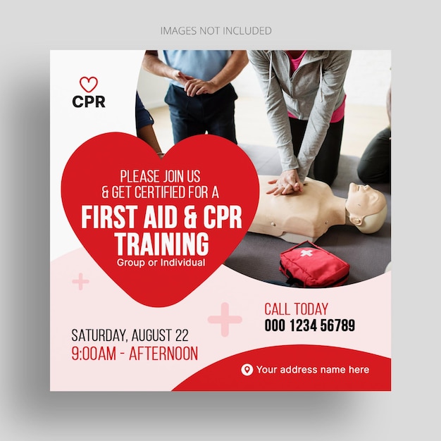 CPR training social media post templates with first aid course for individual and groups