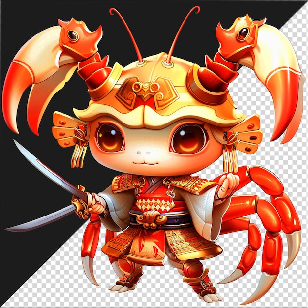 crab Samurai Warrior Wielding Katana Sword cartoon crab Samurai cartoon design