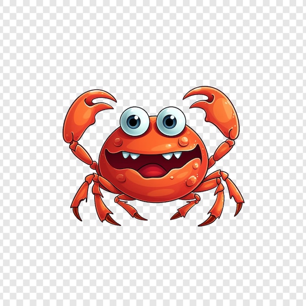 a crab with big eyes sits on a transparent background