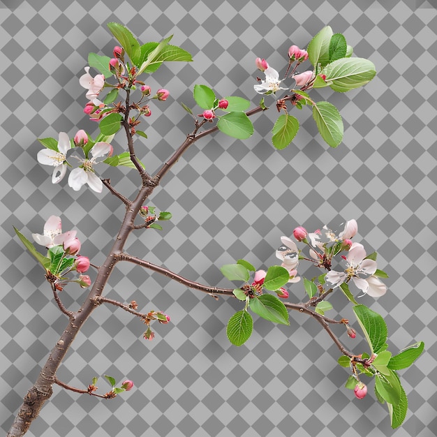 PSD crabapple branch tall and spreading with rough bark small le isolated tree branch on clean bg