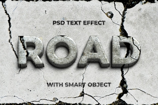 PSD cracked asphalt road texture text effect mockup