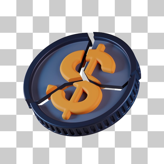 Cracked Coin 3D Icon