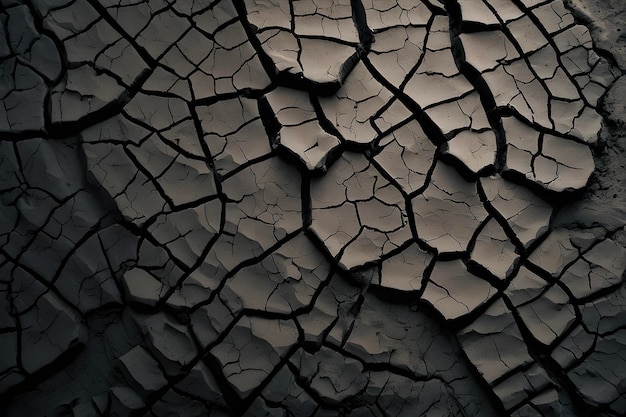 Cracked dry clay surface reveals intricate patterns