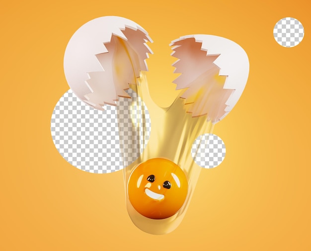 Cracked egg and leaked yolk with a funny face 3d rendering