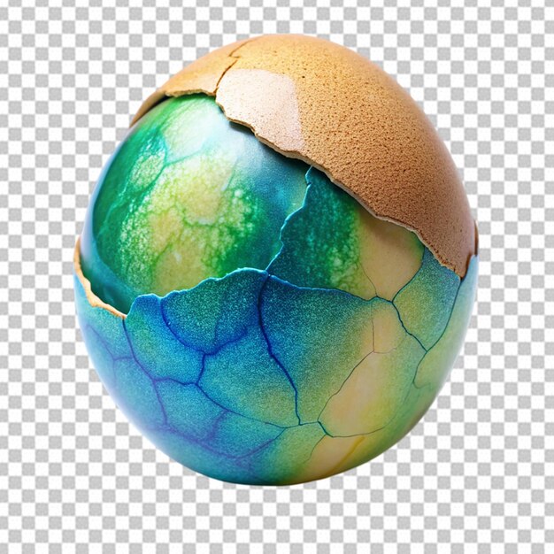 PSD cracked egg with a blue and green shell