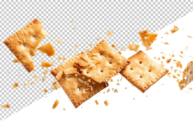 crackers with crackers on a transparent background and a half eaten cracker