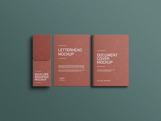 Craft pape document with envelope stationery mockup