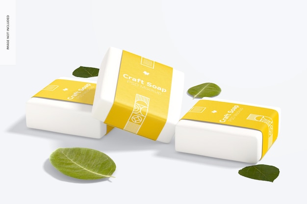 Craft Soaps with Label Mockup, Perspective View