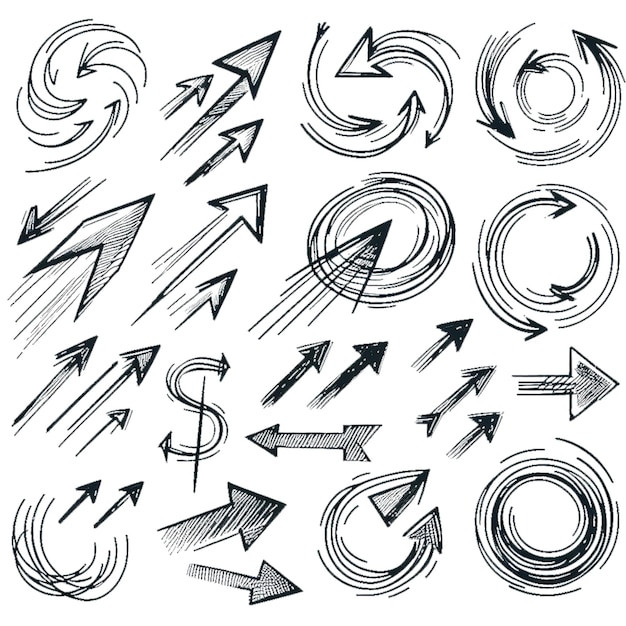 PSD crafting a collection of scribble arrow strokes in varied sizes and directions