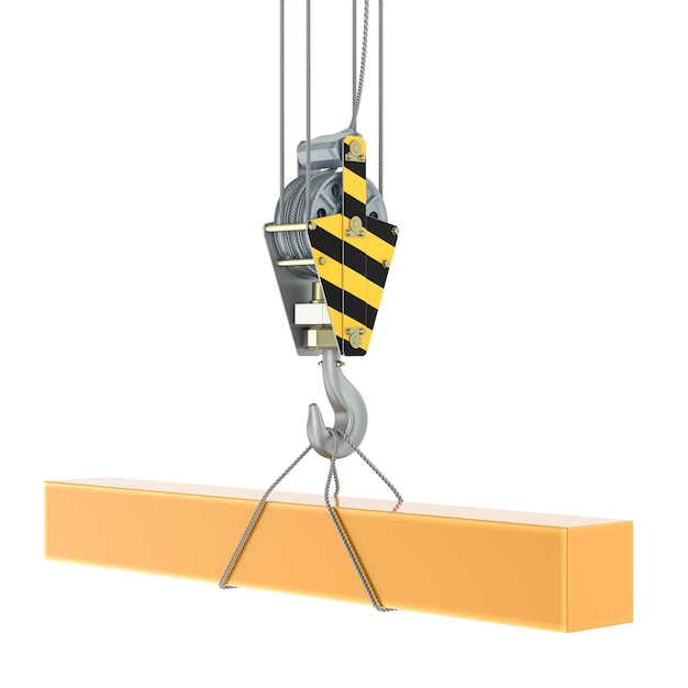 PSD crane hook with rolled copper square bar 3d rendering isolated on transparent background