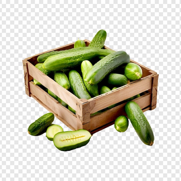 PSD a crate of cucumber on transparent background