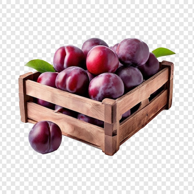 PSD a crate of plum isolated on transparent background