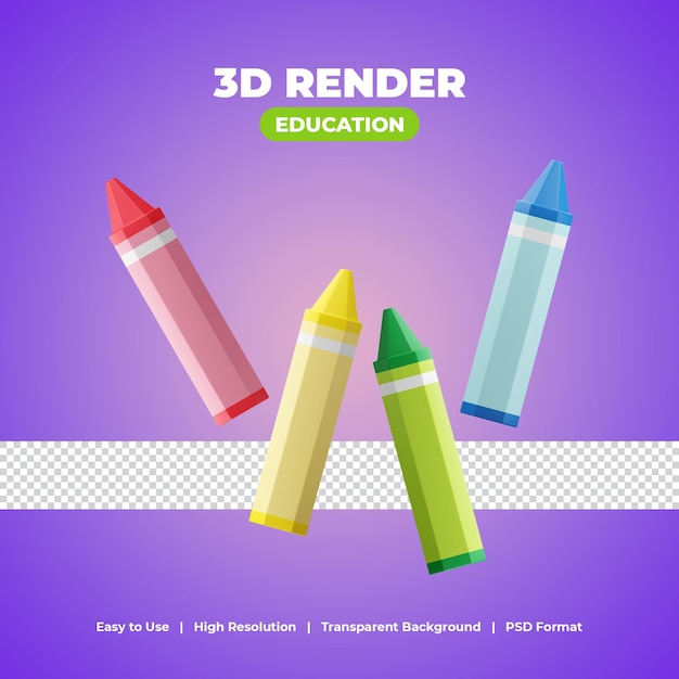 Crayon with 3d render icon illustration