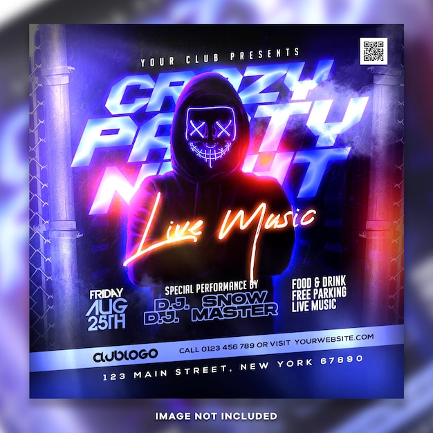 Crazy Dj Party Night Social Media Post PSD