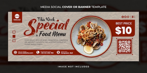 Cream Delicious Food and Restaurant Menu Social Media Cover or Banner Template